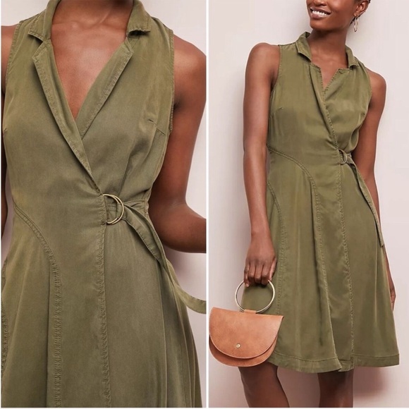 Anthropologie Wrap Dress Olive Green EUC Size 8 - Picture 4 of 16